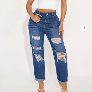 Fashion Nova Ripped Blue Straight Leg Jeans